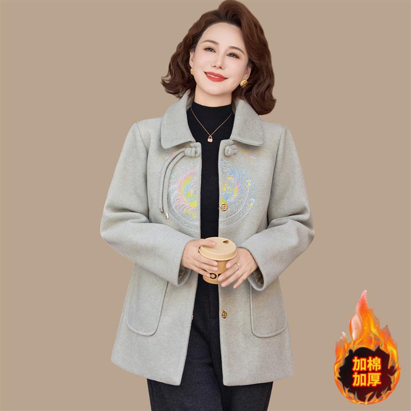 妈妈冬装毛呢外套加厚保暖上衣中老年女冬季新款洋气减龄呢子大衣