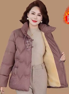 新中式妈妈冬装加绒加厚棉服国风中老年人女洋气保暖棉衣棉袄外套
