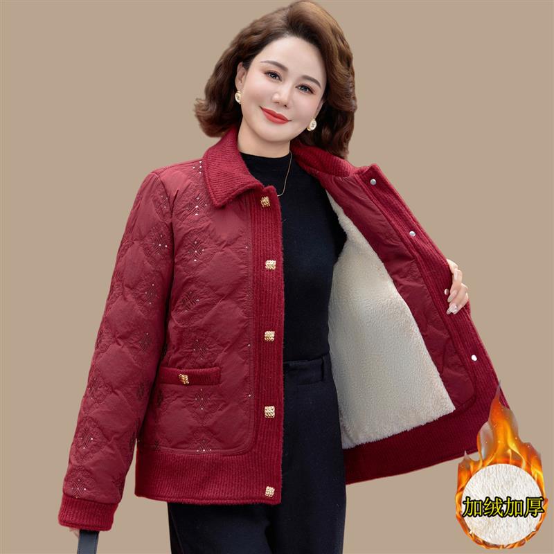 妈妈冬装棉服外套洋气加绒棉袄2025新款中老年女冬季保暖棉衣加厚