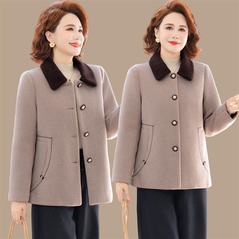 妈妈冬装新款水貂绒外套洋气40岁50中老年女秋冬季翻领毛呢子大衣