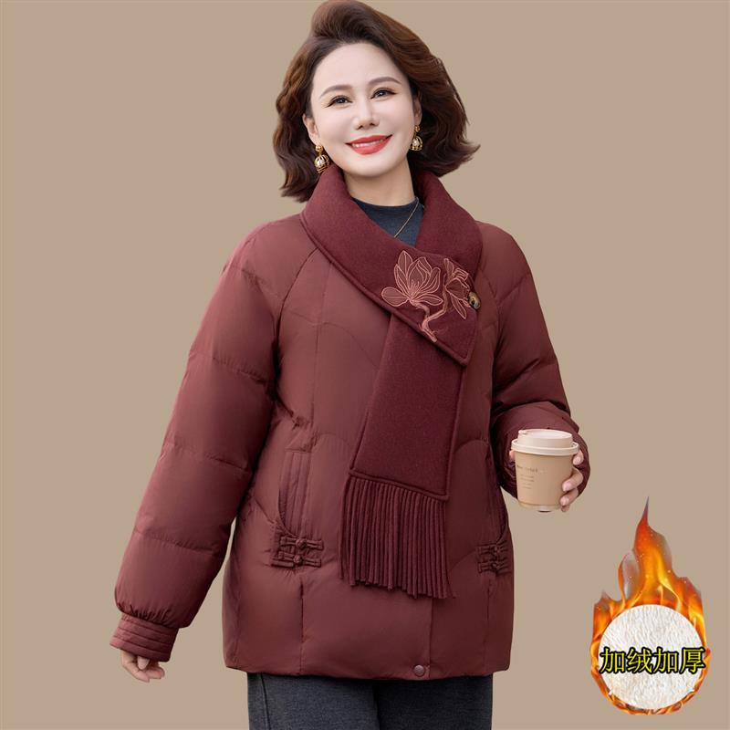 妈妈冬装羽绒棉服新款加绒保暖棉袄外套洋气中老年女冬季加厚棉衣
