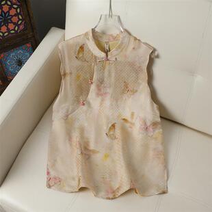夏季新款织锦提花立领斜襟小衫女新中式独特上衣无袖衬衫打底衫