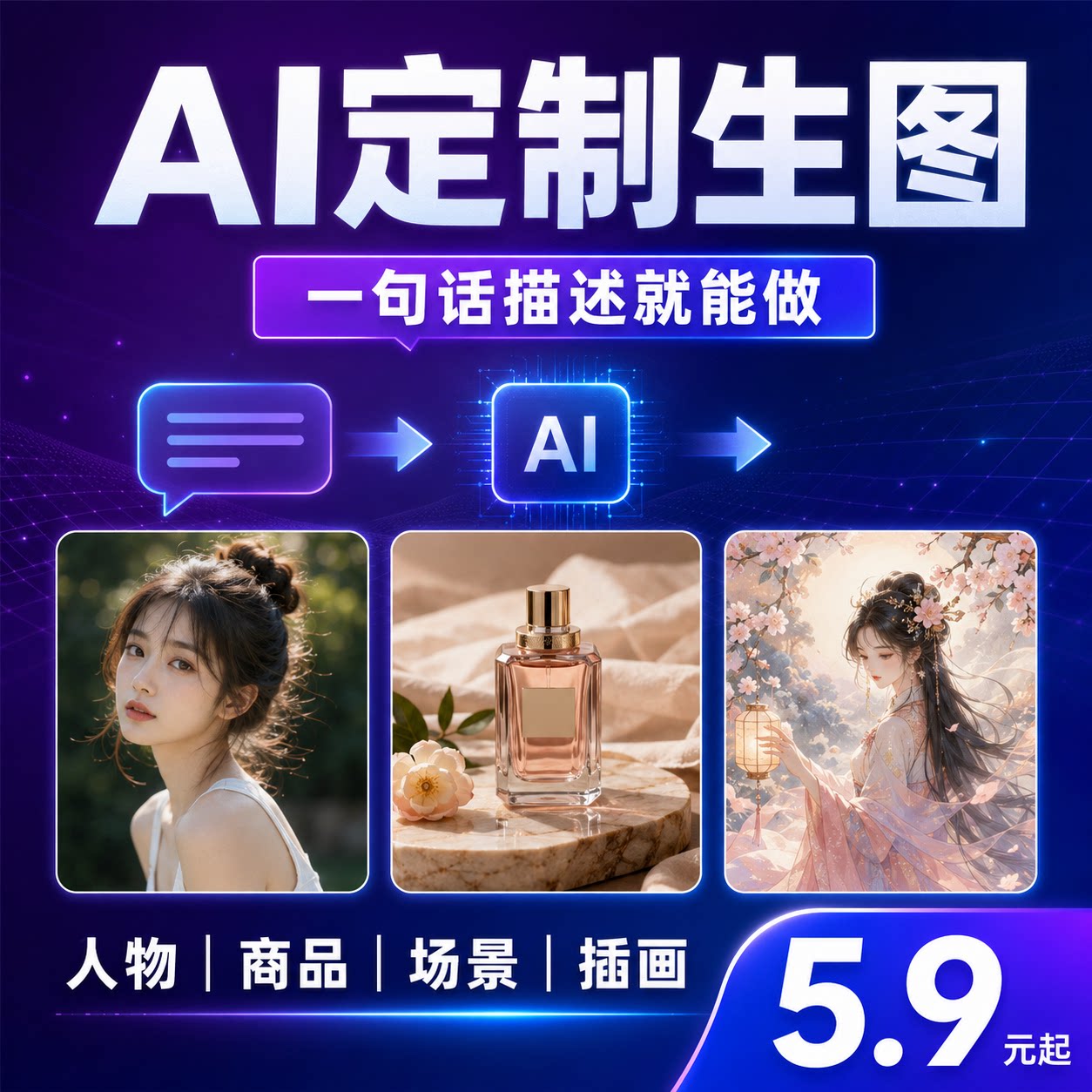 AI绘画定制生图人物头像商品场景插画海报图片生成设计服务图片
