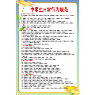 中学生日常行为规范 中小学生守则 教室宣传标语海报挂画