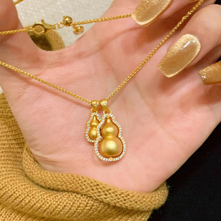 新中式国风双葫芦摩砂金项链女轻奢高级感吊坠古法百搭新品配饰