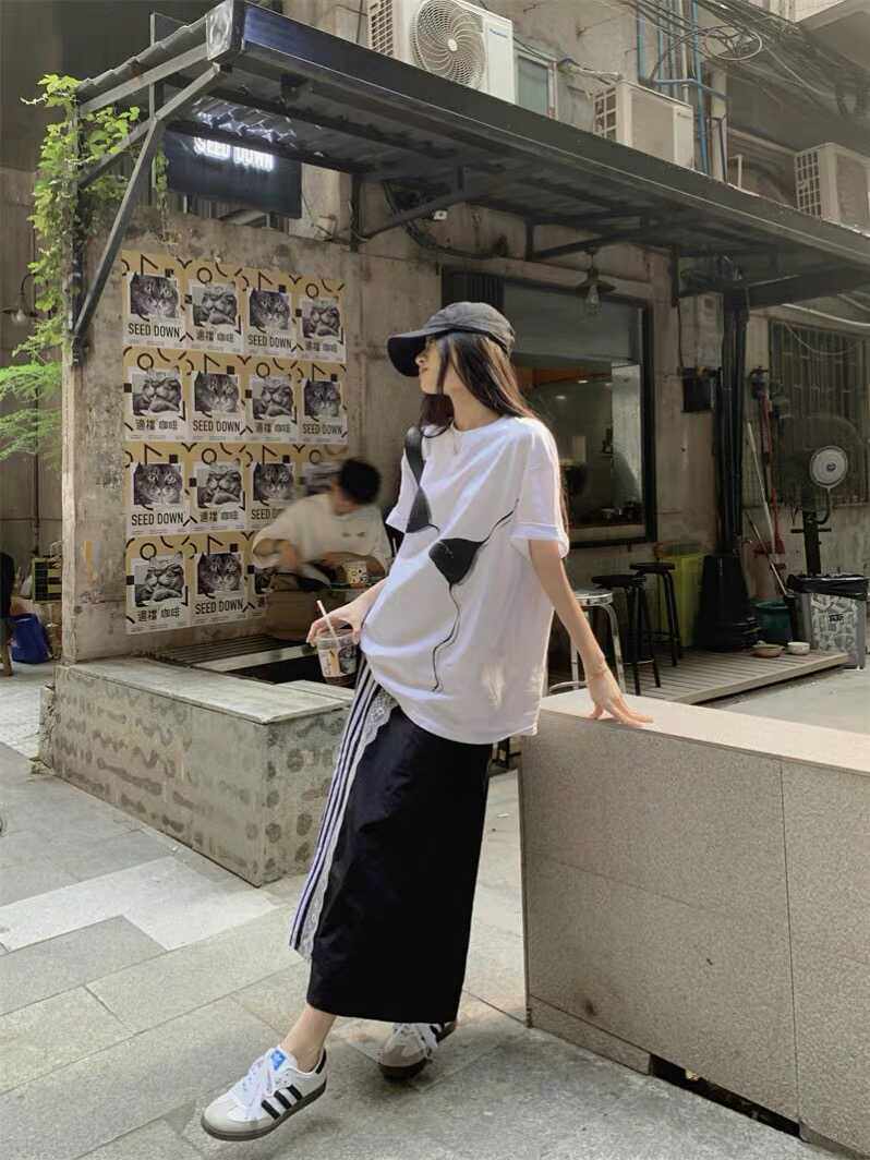 美式辣妹比基尼印花宽松短袖T恤女装夏季设计感小众白色休闲上衣