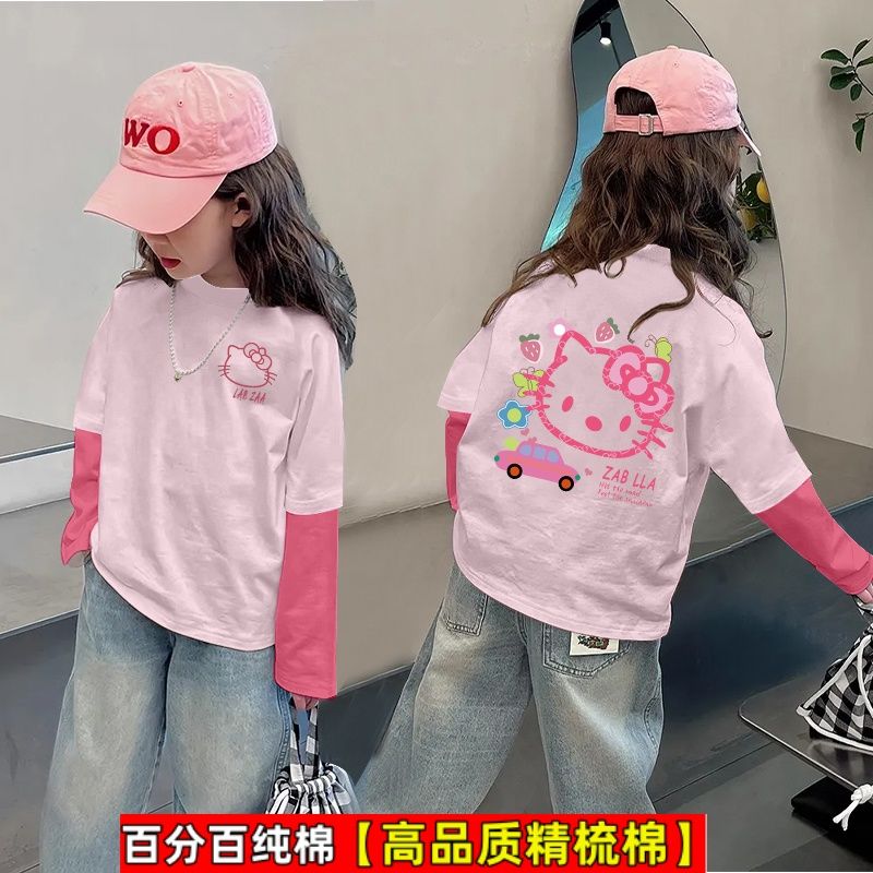 女童打底衫春秋装假两件上衣长袖