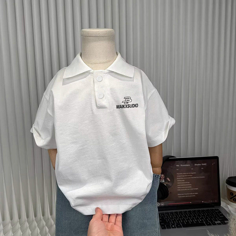 韩式男童纯棉短袖POLO衫夏季宽松百搭中大童帅气翻领T恤半袖上衣
