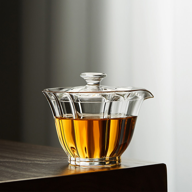玻璃盖碗泡茶杯不烫手单个高档大号个人专用三才手抓茶碗茶具套装
