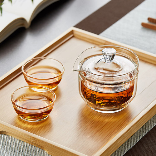 双层玻璃盖碗不烫手功夫茶具套装
