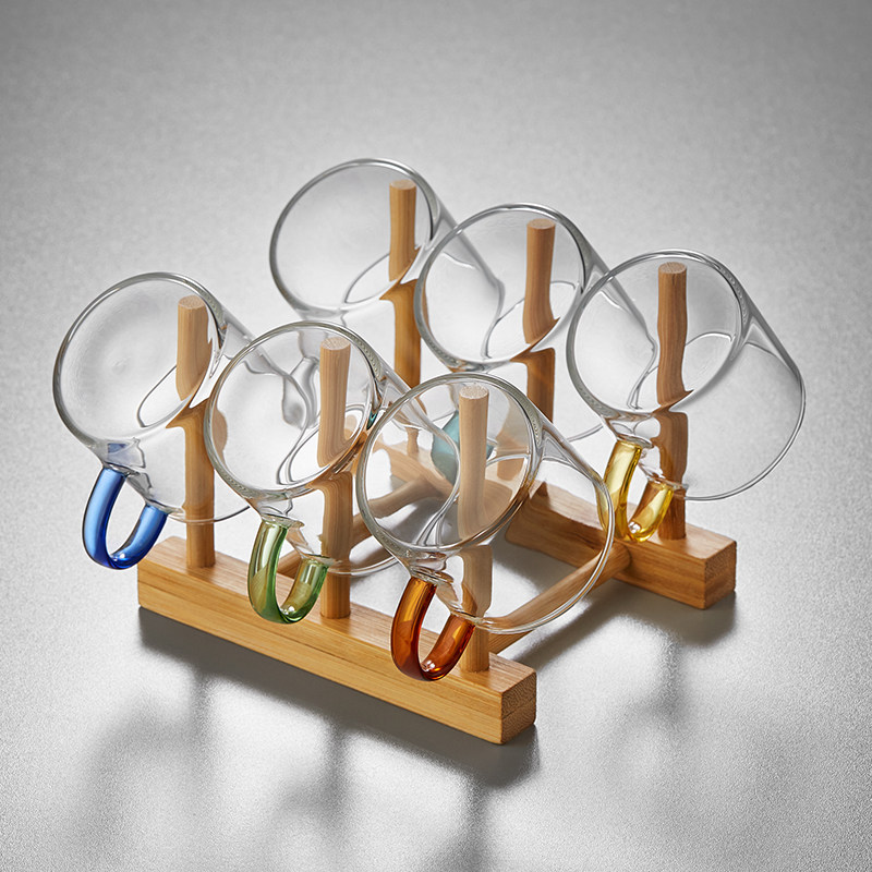 玻璃品茗杯主人杯带把个人专用新款家用沥水杯架喝茶小茶杯6只装,餐饮具,茶杯,淘宝优惠券,粉丝福利购,淘宝优惠卷