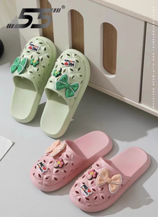 林润55正品女外穿2024新款夏季可爱蝴蝶结室内家居厚底防滑凉拖鞋