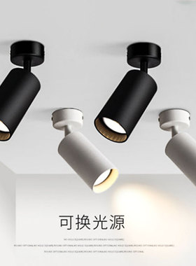 黑色led明装射灯7W可换光源灯泡吸顶背景墙壁画照画可调金色单灯