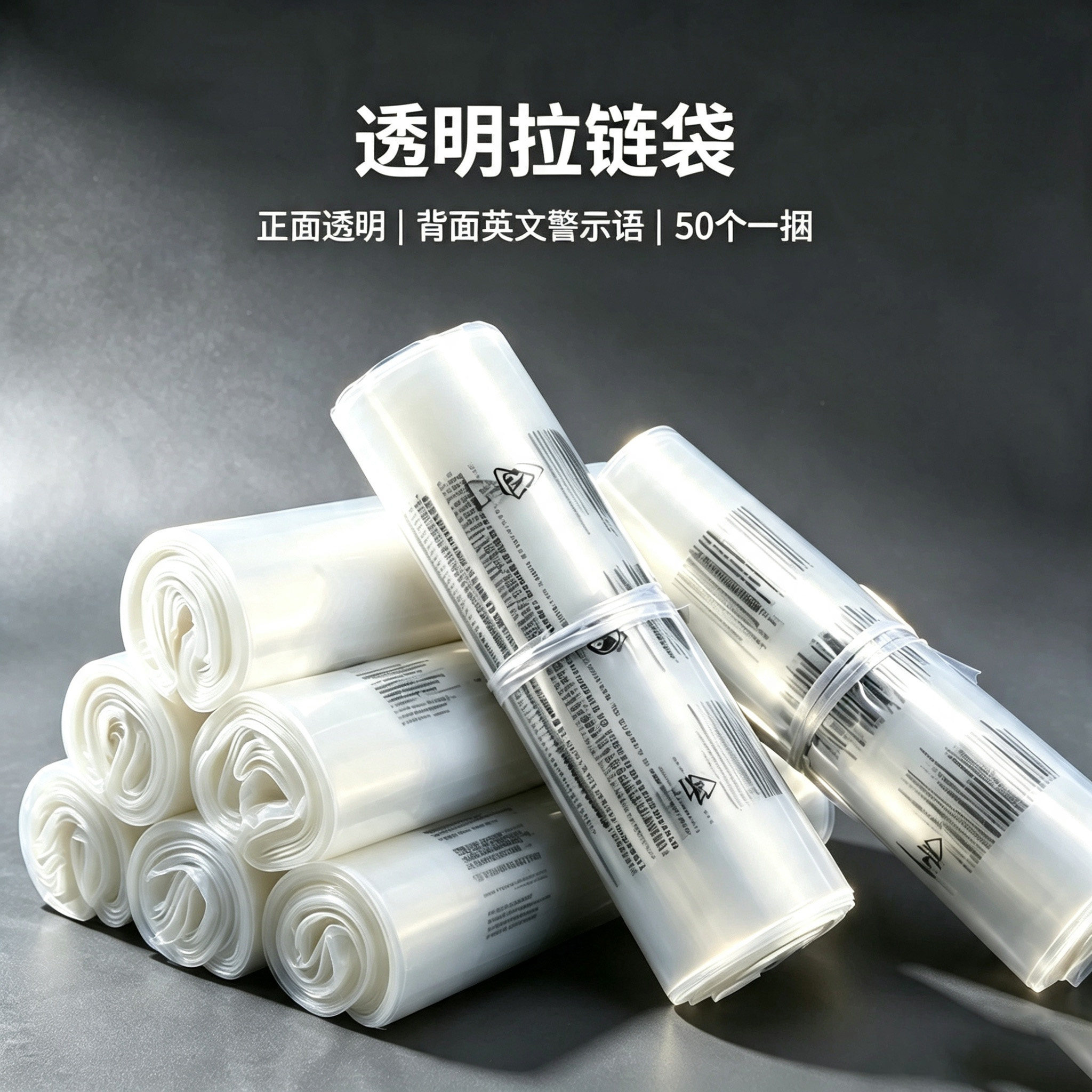 外贸警示语拉链袋防窒息PE包装袋亚马逊跨境服装透明自封袋拉链袋