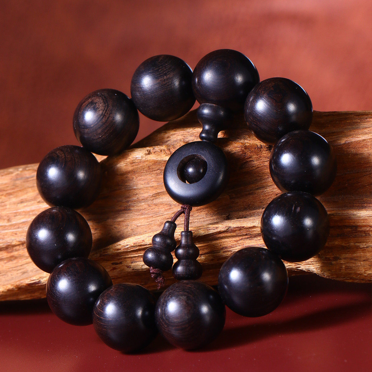 悦木之源 紫光檀黑檀木手珠20mm