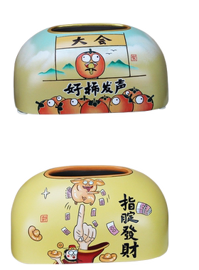 陶瓷手绘可爱寓意纸巾盒抽纸盒