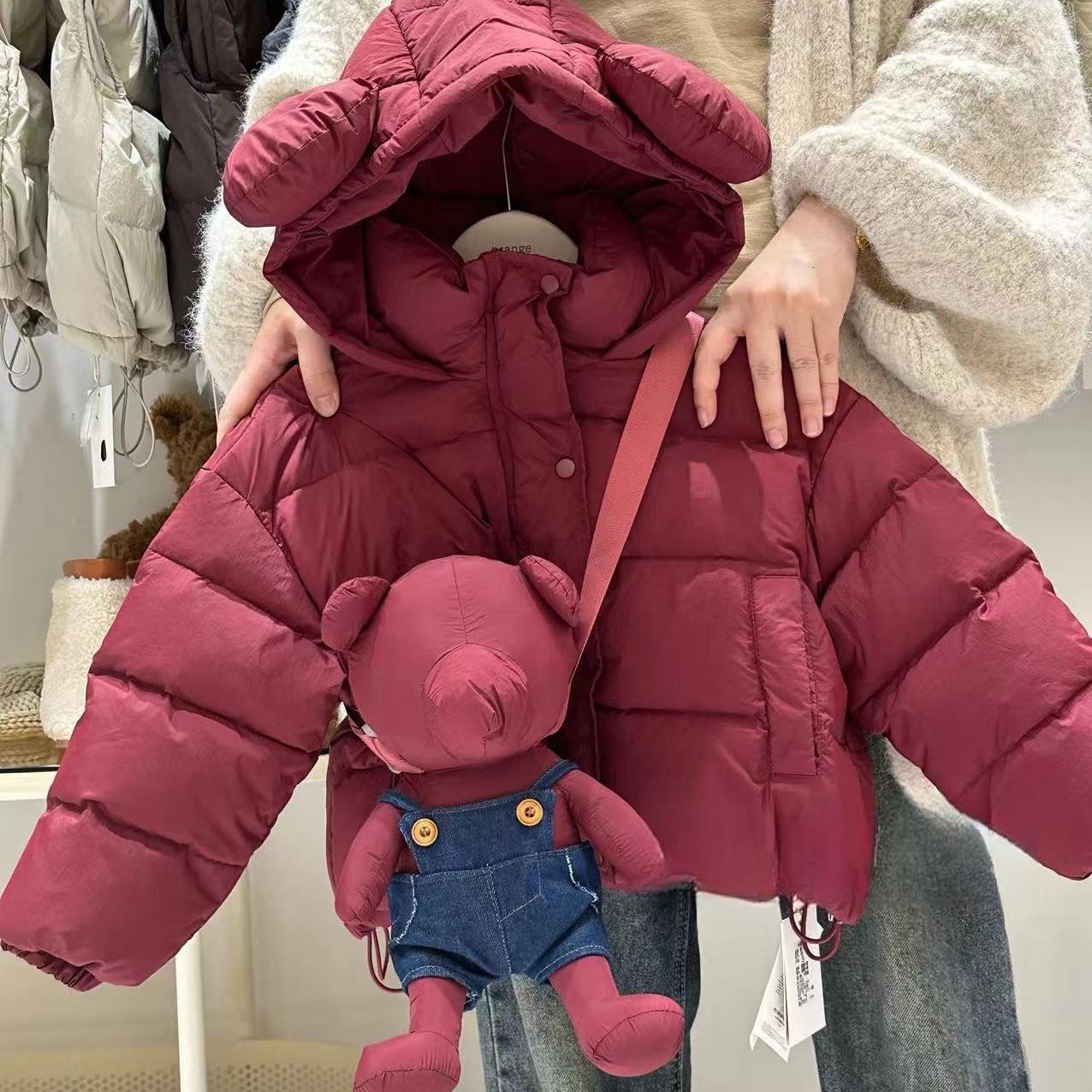（断码)   女童棉服外套2025冬装新款洋气上衣小女孩安哥拉红时尚
