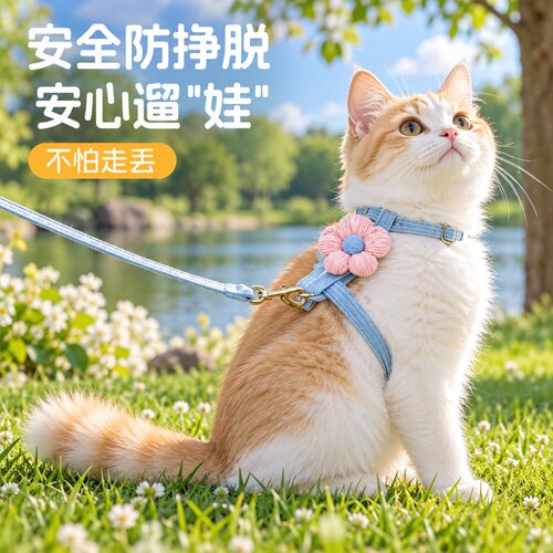 猫咪防挣脱不勒脖胸背牵引绳