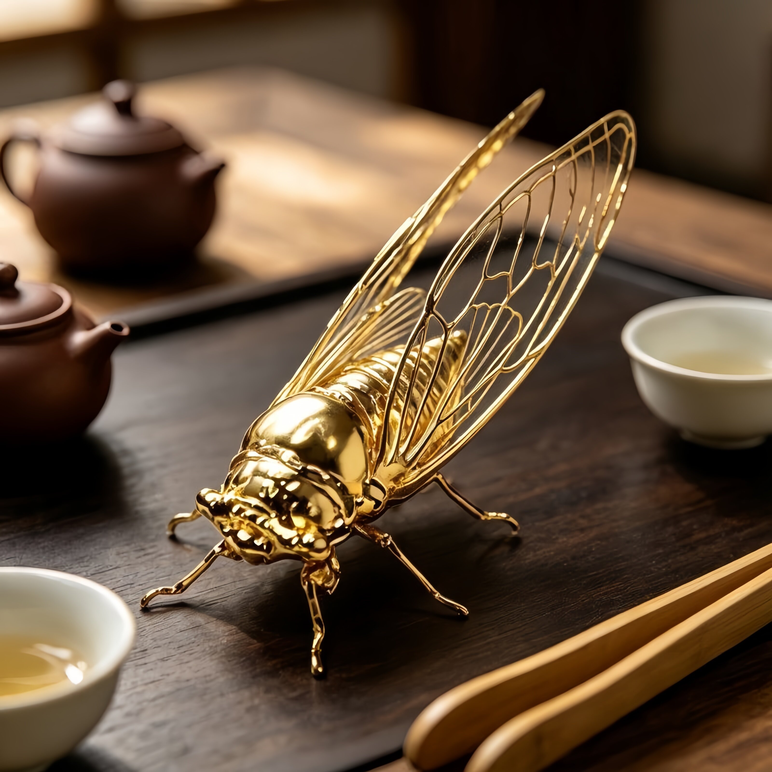 立体仿真金蝉通透羽翼摆件图片