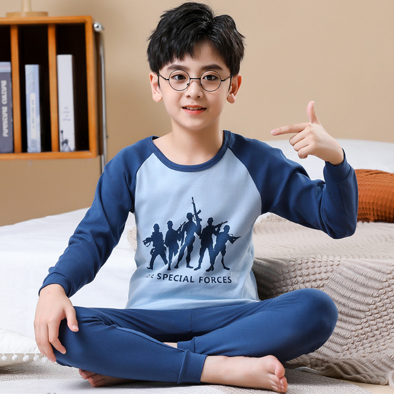 新款儿童纯棉秋衣秋裤套装学生中小童打底内衣保暖家居睡衣批代发