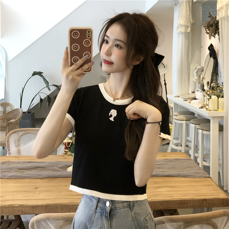 Real shot / real price Korean lazy or Korean women's group contrast round neck short sleeve T-shirt