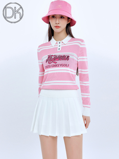女士网球服秋冬高腰短裙 DK高尔夫服装 女套装 针织速干POLO衫 女长袖