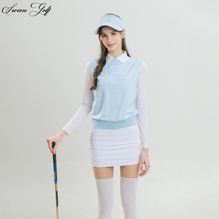 SG高尔夫女装长袖翻领女上衣户外运动防晒套装假两件韩版球服速干