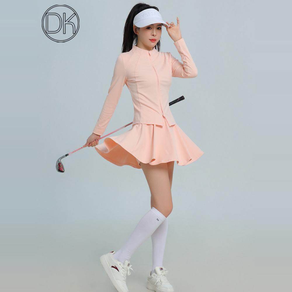 DK高尔夫服装女士长袖外套秋冬新款套装时尚百褶裙子韩式修身球衣