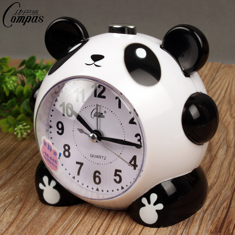 静音卡通闹钟可爱卡通小熊猫大音量卧室床头创意钟表时尚台钟包邮