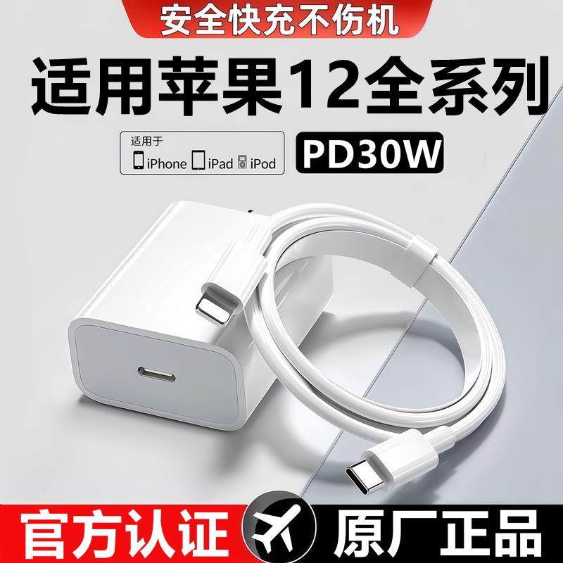 适用苹果12充电器线快充头苹果12Pro/Max数据线30W原线装mini充电头