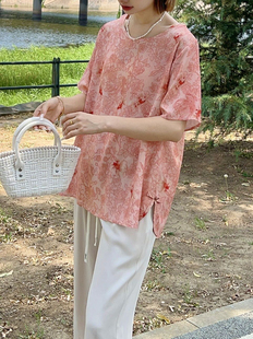 大码 小金鱼夏季 T恤女士宽松休闲人造棉上衣半袖 新款 百搭 棉绸短袖