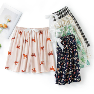 网红薄款 阔腿裤 人造棉可外穿三分裤 棉绸睡裤 家居裤 短裤 大码 女夏季