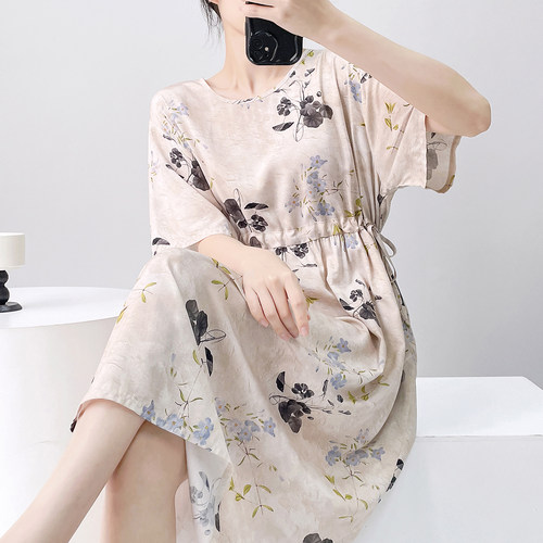 有口袋棉绸睡裙女夏季薄款连衣裙