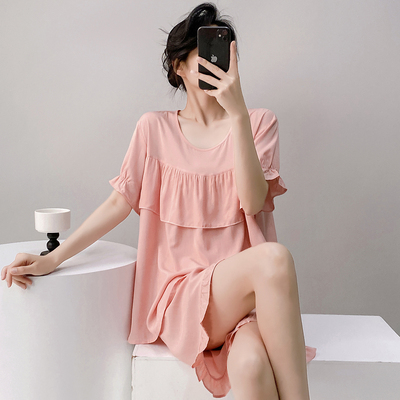 防凸点夏季薄款纯色短袖棉绸睡衣