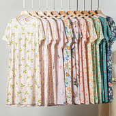 棉绸睡裙女夏季 连衣裙春秋家居服 睡衣甜美宽松人造棉大码 薄款 短袖