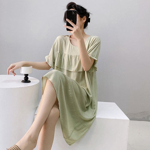 防凸点棉绸睡裙女薄款纯色连衣裙