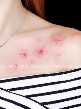INKSOUL 粉色樱花ins风锁骨高级小众纹身贴唯美防水防搓不反光贴