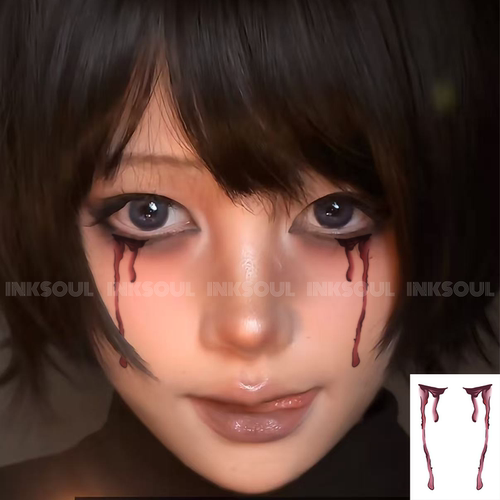 INKSOUL 甜丧少女破碎doll感万圣节血泪妆容贴纸暗黑派对防水ins