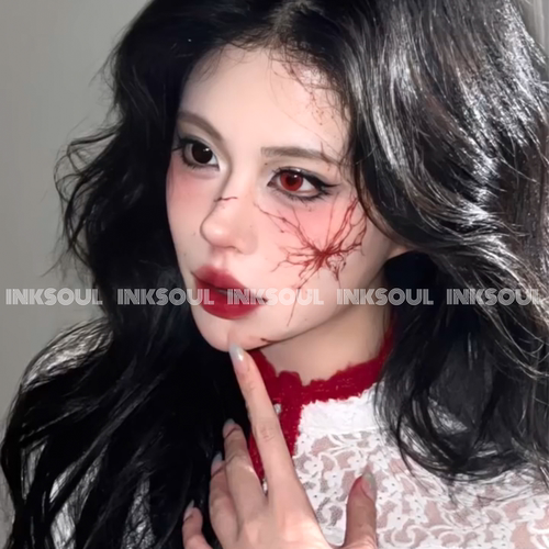 INKSOUL 万圣恶女妆血色蜘蛛纹身贴脸部裂纹血纹暗黑cos妆容贴纸