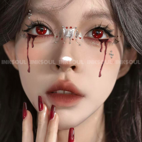 INKSOUL 万圣节吸血鬼妆容贴纸血泪流淌蝴蝶鼻梁暗黑派对脸部身体