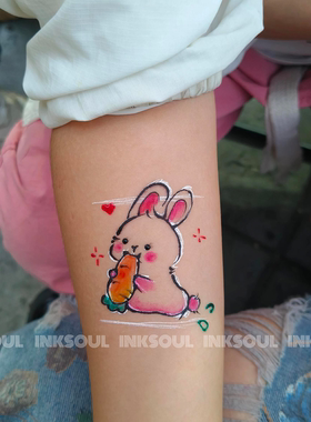 贪食兔宝 | 可爱小兔子彩绘海娜ins彩色纹身贴不反光持久防搓手臂