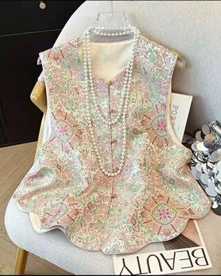 【芷禾·新中式】重工提花 | 新中式圆领盘扣波浪摆马甲