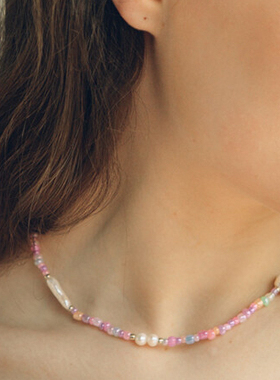韩国设计师同款FANTASTIC PLANET彩色珍珠串联粉色项链定制14k