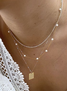 天然迷你baby珍珠满天星项链choker欧美风叠戴美国进口14k金手作