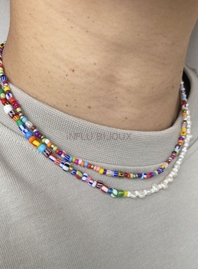 ANNI LU天然淡水巴洛克珍珠混搭彩虹米珠同款ins男女choker项链