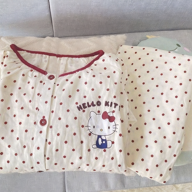 hellokitty波点睡衣儿童长袖长裤