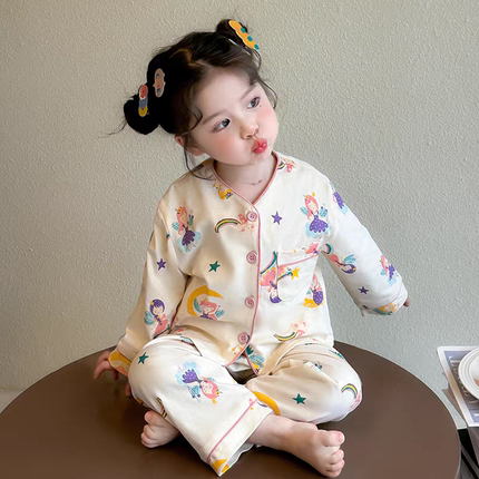 儿童睡衣春秋季新款春装薄款长袖套装女童韩版可爱卡通洋气家居服