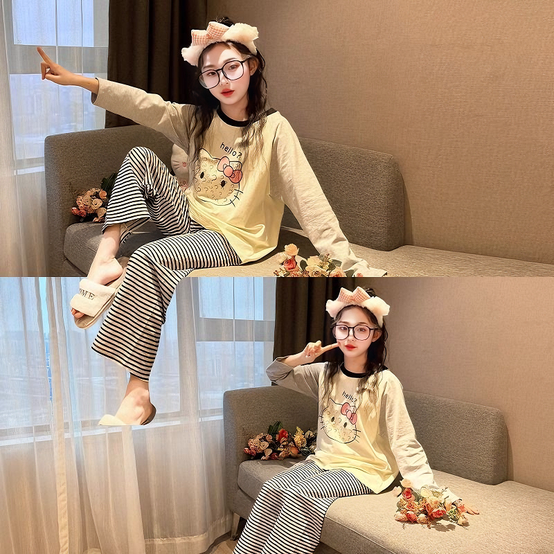 可爱卡通条纹休闲家居空调服套装