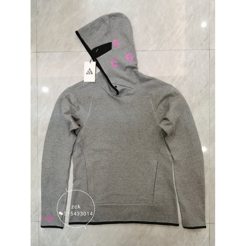 acg 机能卫衣修身套头连帽卫衣日常运动户外男女同款忍者袖口黑灰