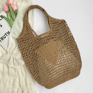 店长推荐ins新款纯色大容量手钩编织包潮女森系手提草编包沙滩包
